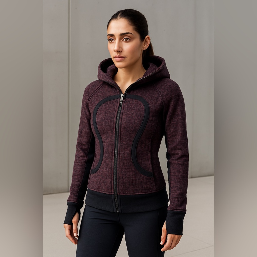 lululemon athletica Women's Scuba Hoodie Burgundy Black Sweater Jacket size 6